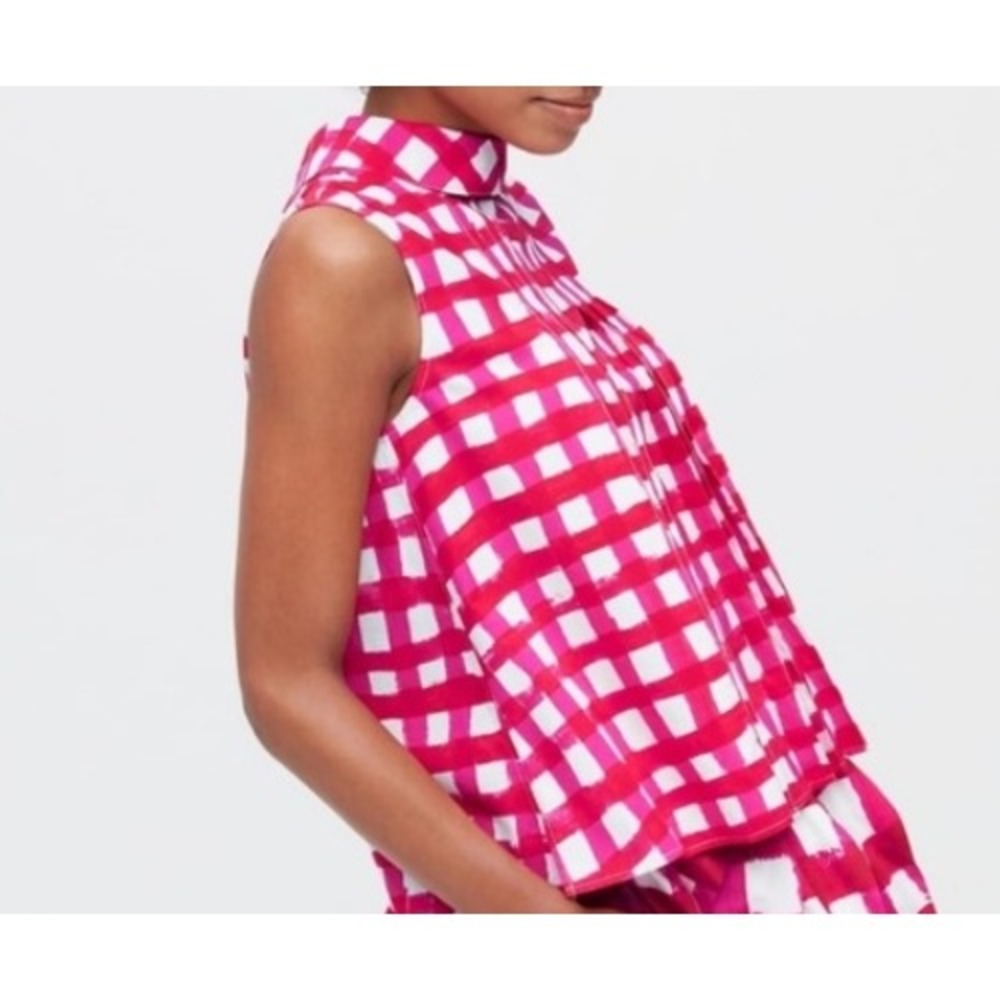 Uniqlo x Marni Artistic Gingham Sleeveless Blouse Size S Red Pleated Back